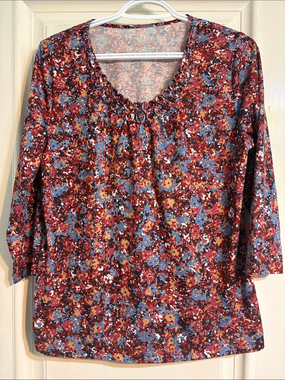 Alia Long Sleeve Scoop Neck Top - Burgundy, Blue, Mustard